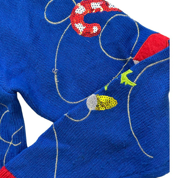 Jolly Sweaters Bright Blue Christmas Sweater W/ Bow - Picture 6 of 6